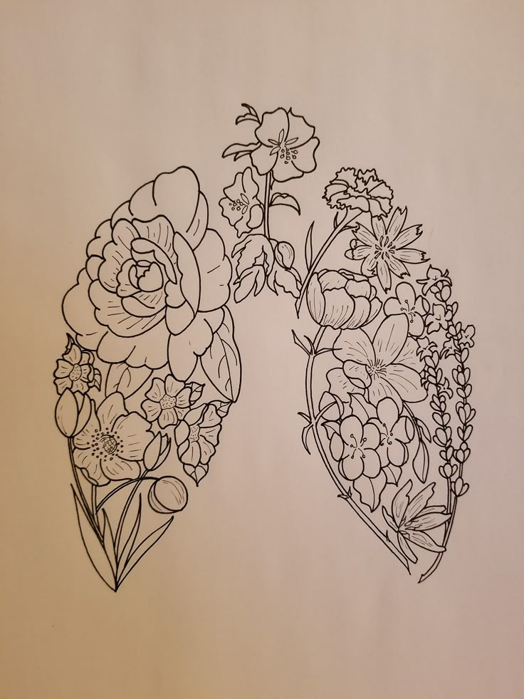 a drawing of the lungs with flowers on it