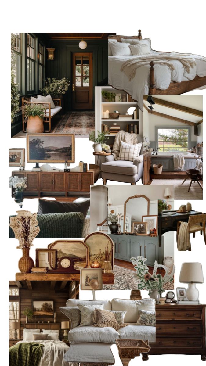 a collage of photos with furniture and decor