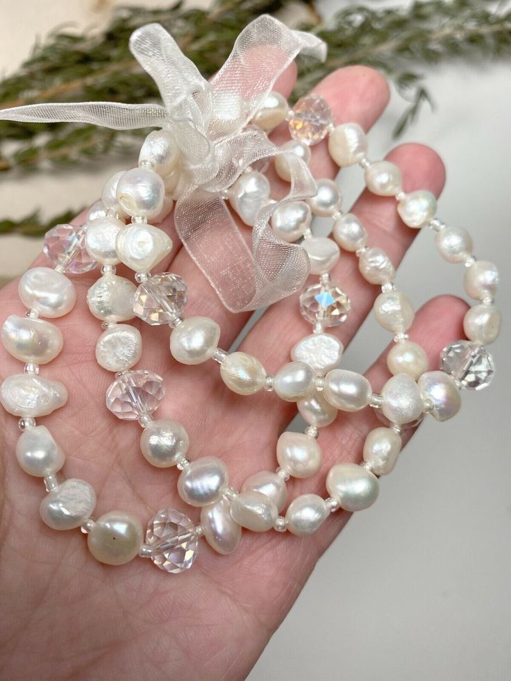 This is for NEW Freshwater Pearl Stretch Bracelet White Beaded Stackable Layer Woman 3 pcs Party   Material: freshwater pearl, crystal glass beads, seed bead Size: Bracelet: 7.50" whole length , 2.50" inner  Quantity: 1 set (3 pcs) Color: White  Beaded Bracelet - Bracelet For Women - Gift For Her - White - Clear - Freshwater Pearl - Wedding Bracelet - Party Bracelet is about  7.50" stretch should be able to fit  small to medium wrist.  Fun to stack up with your other jewelry .  Each bracelet is Ideas For Beads, Bracelets Pearls, Handmade Bracelets Tutorial, White Beaded Bracelet, Bridal Bracelet Pearl, White Beads Bracelet, Pearl Bracelet Wedding, Bracelet Party, White Pearl Bracelet