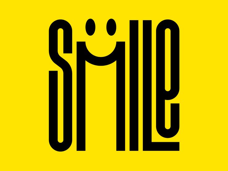 the word smile is written in black on a yellow background