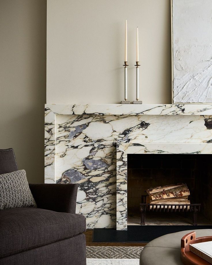 Granite Showroom, 2023 Layers, Contemporary Fireplace Designs, Scandinavian Chic, Chicago Interiors, Marble Fireplace Mantel, Townhouse Interior, Luxe Living Room, Chicago Interior Design