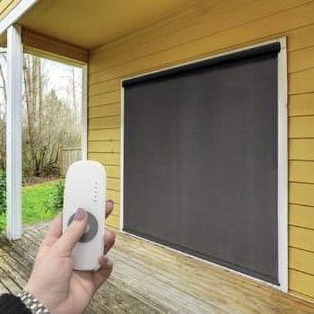 Our Apollo collection is part of our premium-level outdoor sun shades. These shades are made from a high quality, durable PVC (poly vinyl chloride) fabric that will help cool your space, while allowing air to circulate. The shades are raised/lowered using a 5 channel remote. By rolling your shades down before heat starts building up on your window, porch or patio, you can cool your space, lower energy costs, reduce blinding glare and fading of furniture. Our Apollo Collection shades are availabl Screened Patios, Patio Furniture Design, Patio Backyard Ideas, Patio Sun Shade, Solar Roller Shade, Patio Shades, Outdoor Patio Shades, Bedroom Divider, Window World