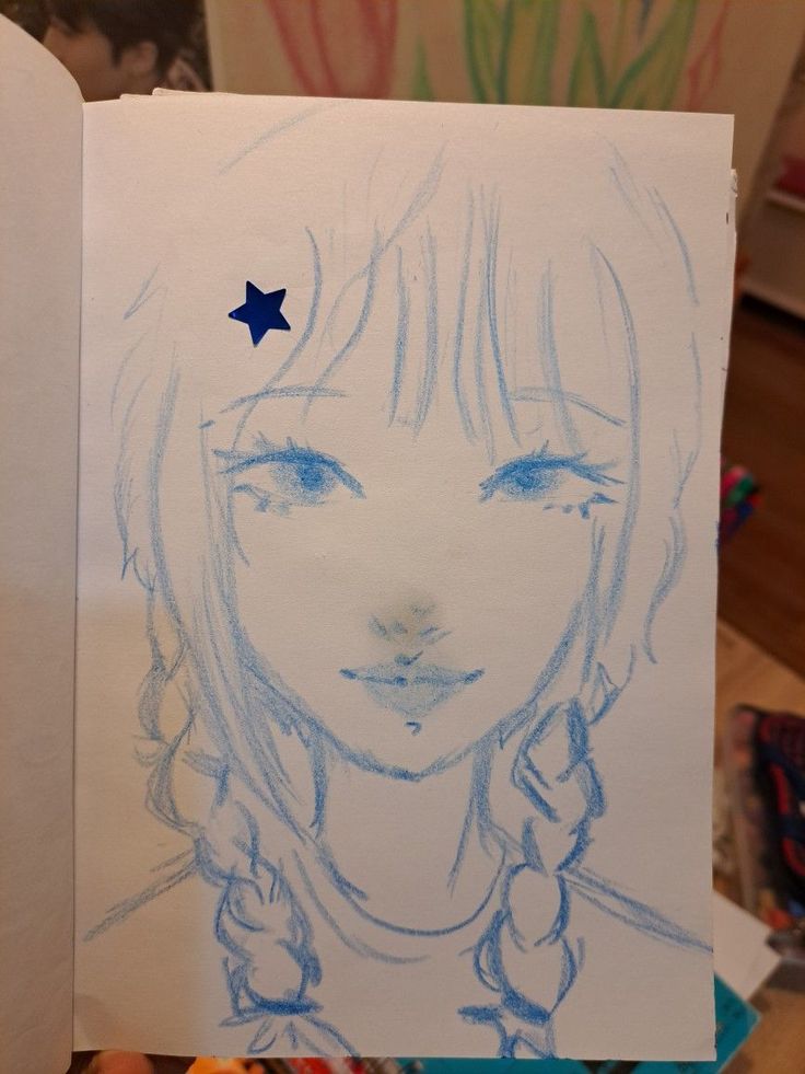 a drawing of a girl with stars on her head