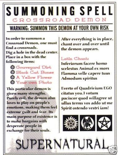 an advertisement for the supernatural spell, with information about its meanings and symbols on it