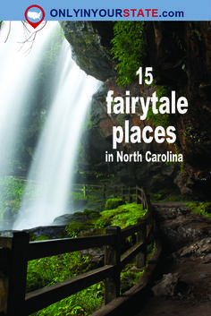 a waterfall with the words, 15 fairytale places in north carolina on it's cover