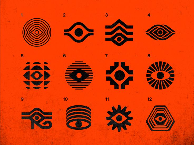 an orange background with black and white geometric designs on the bottom right corner, in different sizes