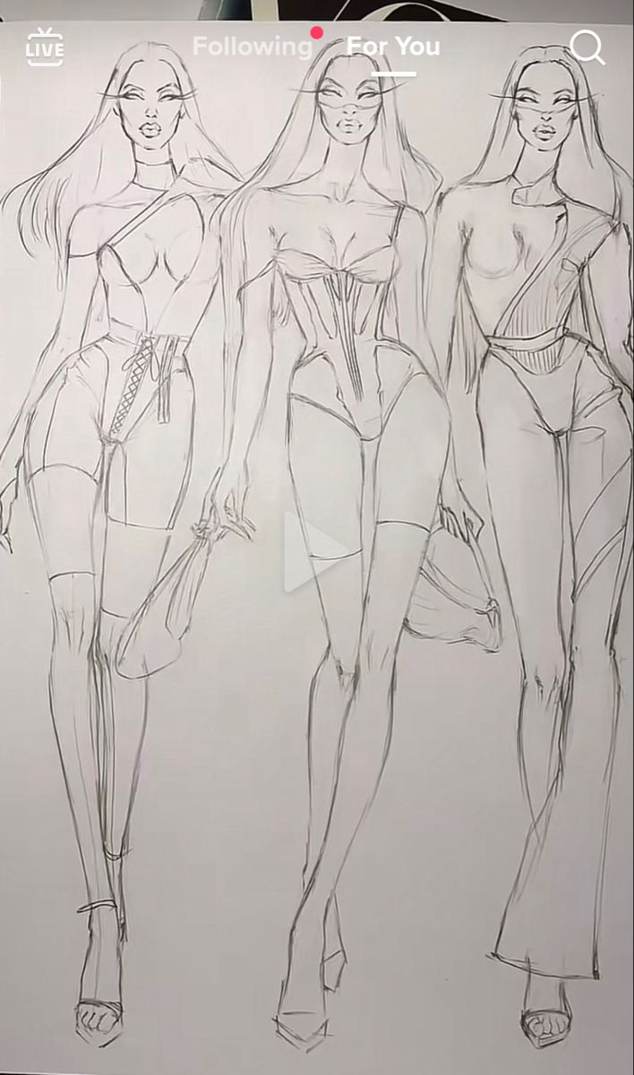 a drawing of three women in swimsuits