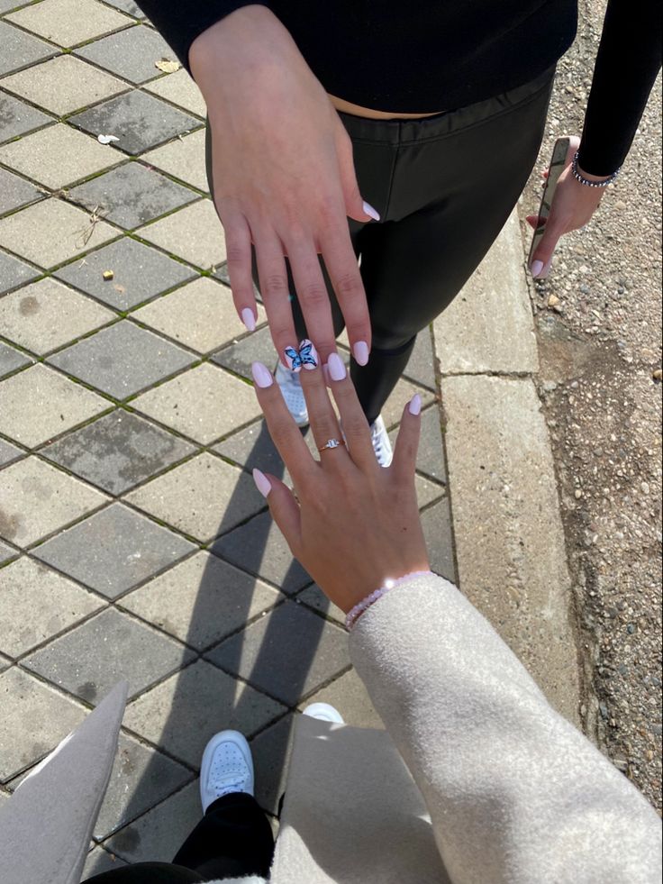 Matching nails for bffs Matching Bff Nails Ideas, Matching Acrylic Nails With Best Friend Heart, Matching Nails Butterfly, Cute Matching Nails For Best Friends Short, Matching Friend Nail Ideas, Matching Butterfly Nails With Best Friend, Twinning Nails With Bestie, Matching Nails With Your Bestie, Half Heart Nails Matching