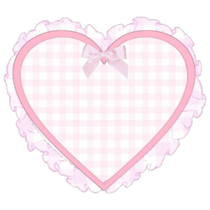 a pink heart shaped frame with a bow on the front and back side, in gingham checkered fabric