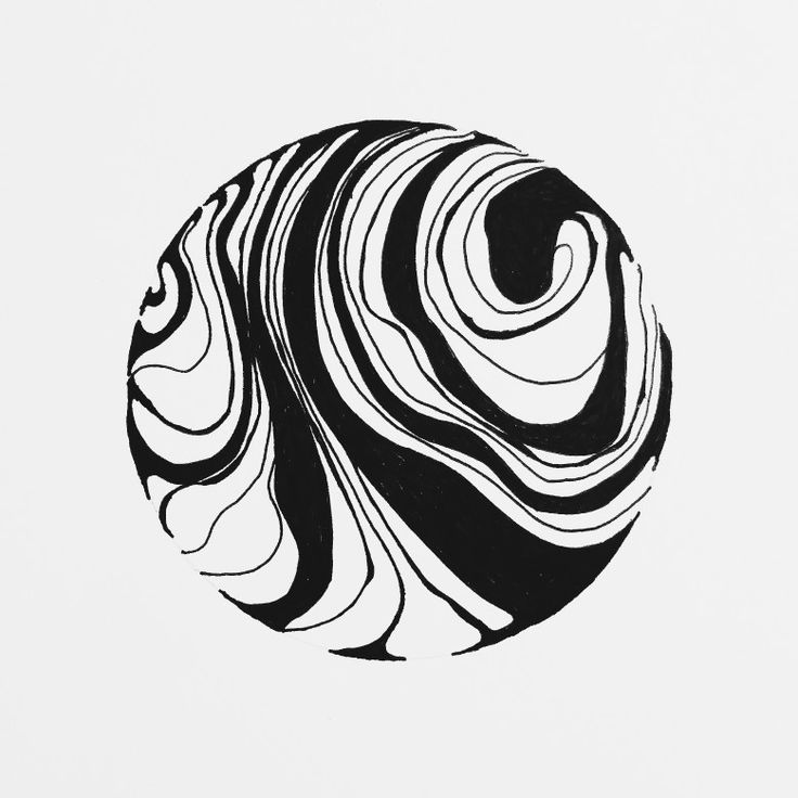 a black and white drawing of a swirl in a circle on a white paper background