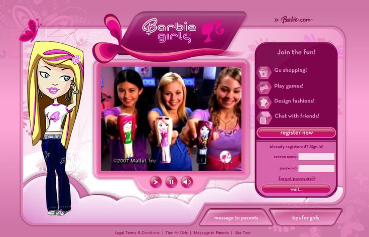 the website for barbie dolls is displayed