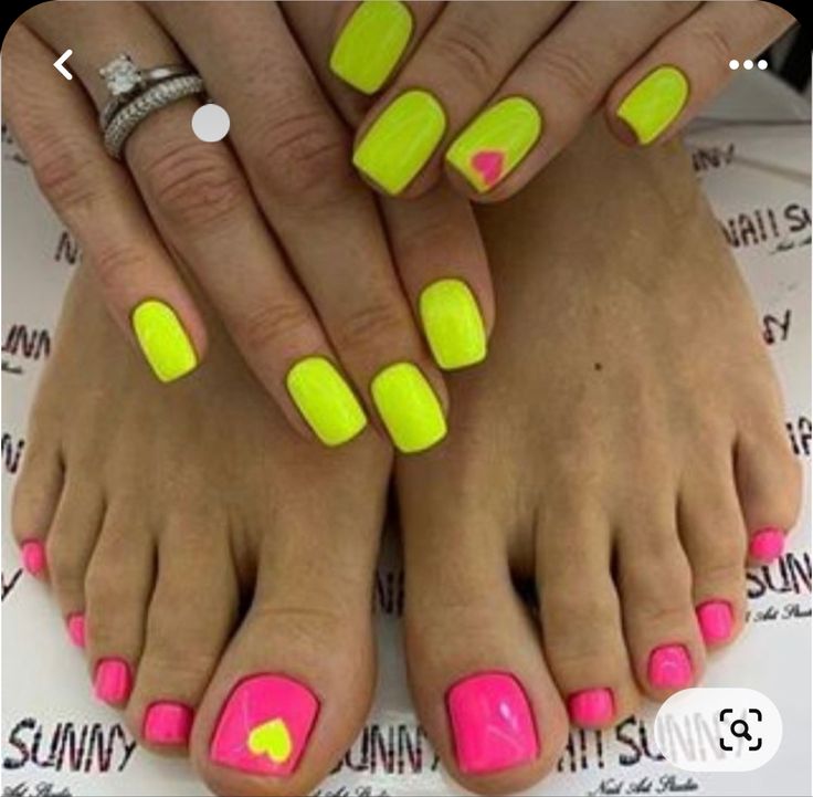 Bright Pink And Yellow Nails, Funky Beach Nails, Bright Nails For Summer The Beach, Fun Summer Nails Bright Short, Neon Vacation Nails, Vacation Nails Bright, Short Bright Nails, Vacation Mani Pedi, Neon Nail Ideas Bright Colors