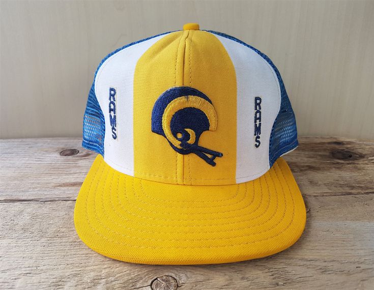 Los Angeles RAMS Vintage 80s 'Lucky Stripes' AJD Trucker Hat Snapback Mesh Football Baseball Cap Official Licensed NfL Double Knit Nylon Rams Football, Sports Hats, Hats Snapback, Sport Hat, Los Angeles Rams, Double Knit, Vintage Sports, Double Knitting, Football Team