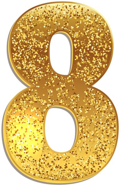 the number eight is made up of gold glitters and it's golden color