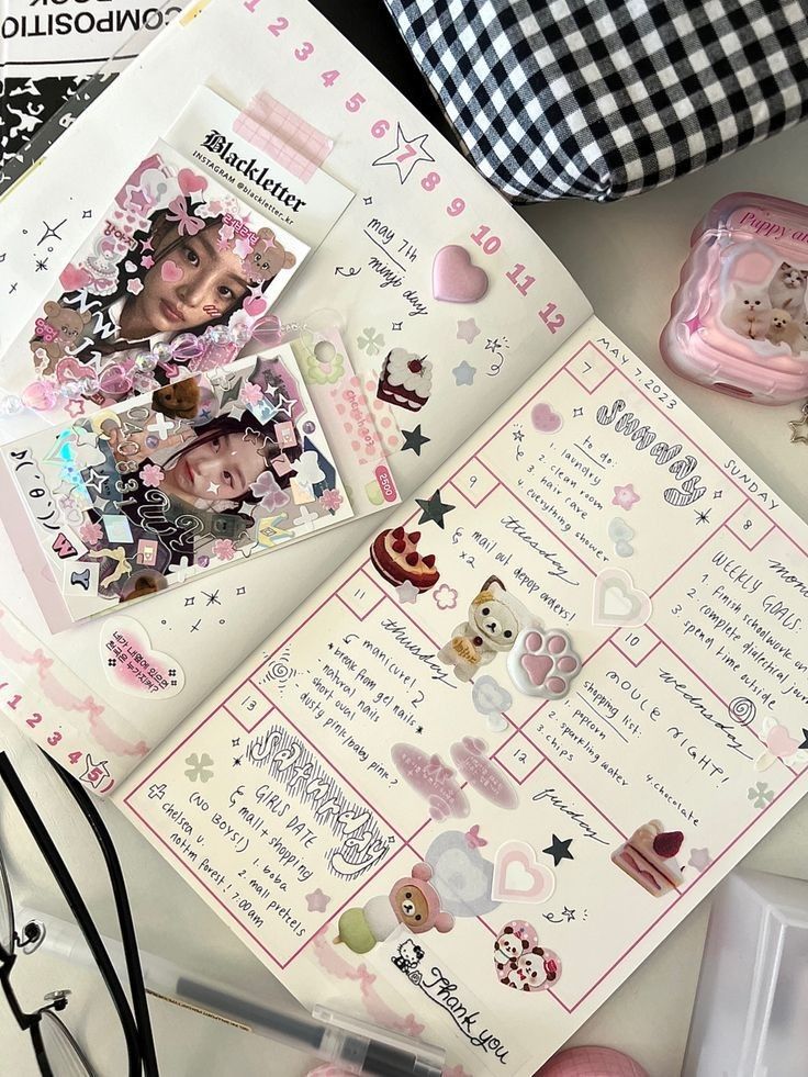 the contents of a planner spread out on top of a table with other things to do