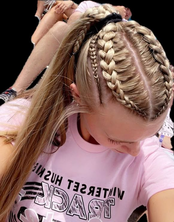 Hairstyles, braids, ponytails Track Hair, Football Hairstyles, Ideas For Parties, Running Hairstyles, Soccer Hairstyles, Track Hairstyles, Basketball Hairstyles, Competition Hair, Gymnastics Hair