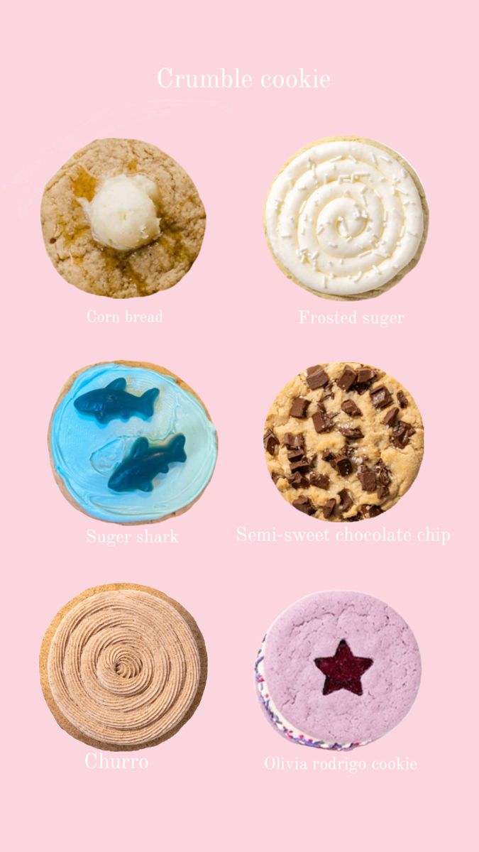 the different types of cookies are shown on a pink background