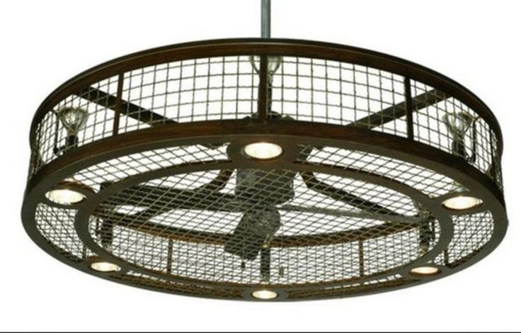 an old fashioned ceiling fan with cage around it