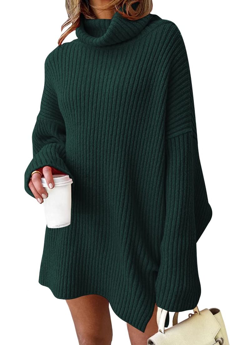 PRICES MAY VARY. Soft Material: Cozy sweaters for women made of skin-friendly knitted material. Soft fabric gently lay on your skin to keep you cozy&warm. Lightweight enough for chillier fall while also warm enough in cold winter. Turtleneck Design: Turtleneck sweater is always the best piece to wrap on in cold winter. Split-Hem easily fit your body shape, make you feel relax and comfortable when you wear it. Occasion: Batwing sweaters for women suitable for autumn winter and spring.Simple solid Oversized Long Sweater, Oversized Turtleneck Sweater Dress, Batwing Sleeve Sweater, Batwing Sweater, Plus Size Tunic, Sweater Dress Oversized, Oversized Turtleneck Sweater, Oversized Turtleneck, Long Sweater Dress