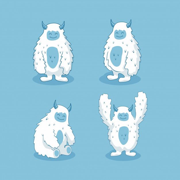 three cartoon yetis standing in different poses