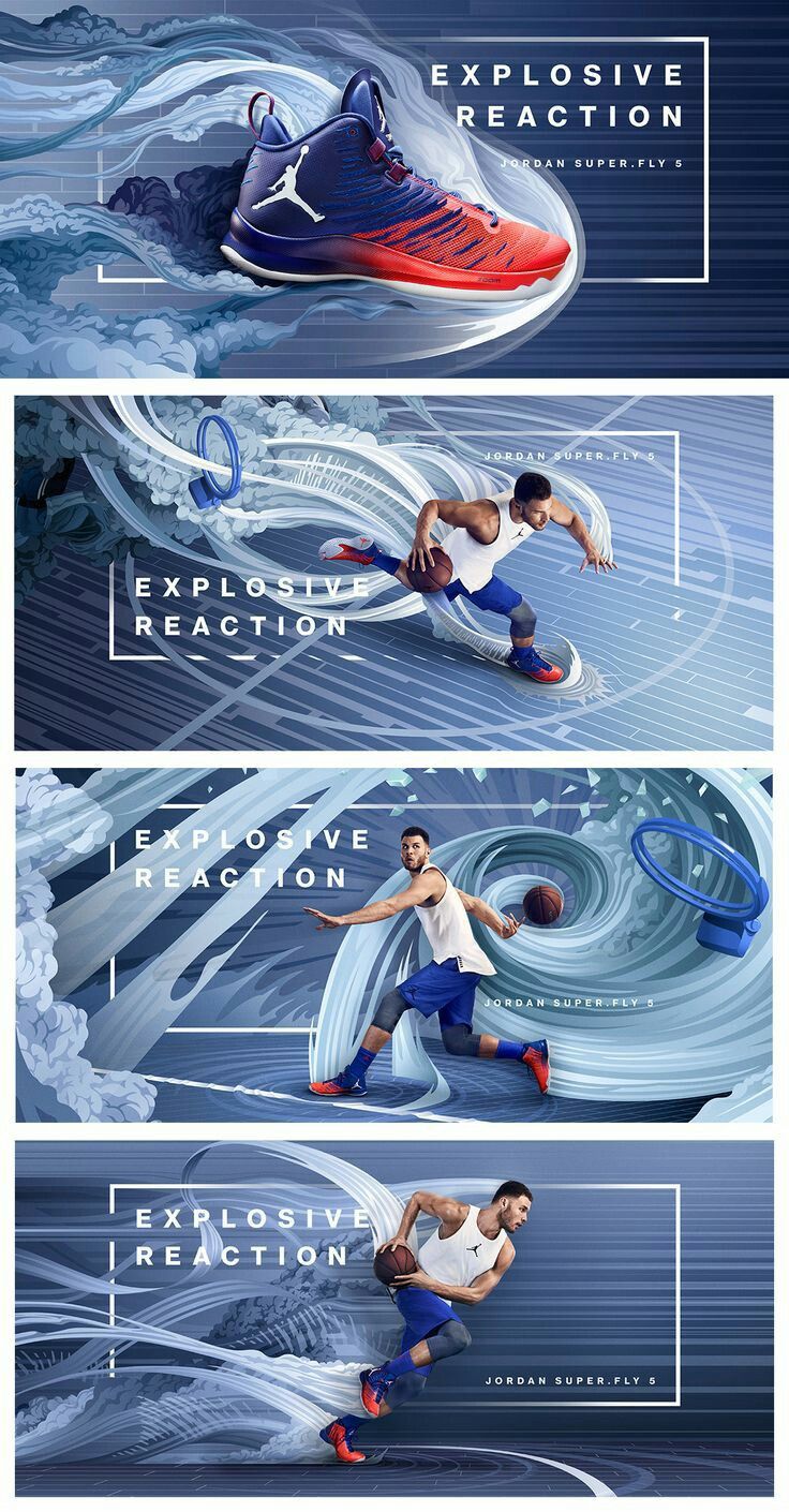 the nike ad is shown in three different stages, including an image of a basketball player