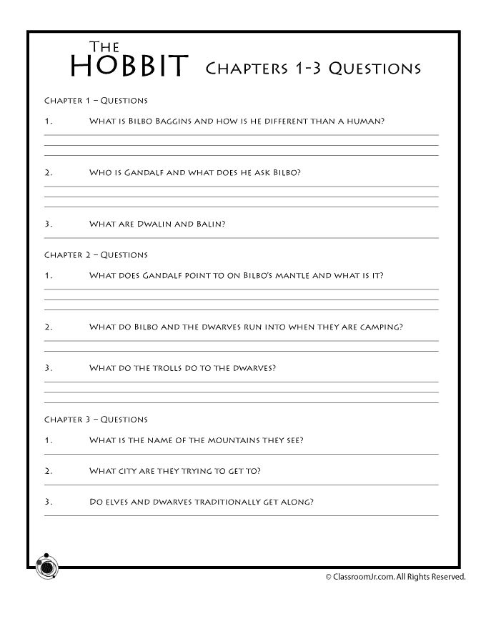 the hobbit characters question sheet for children to use in their own language or writing