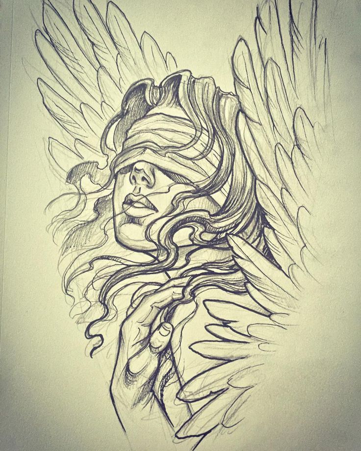 a drawing of a woman with wings on her head