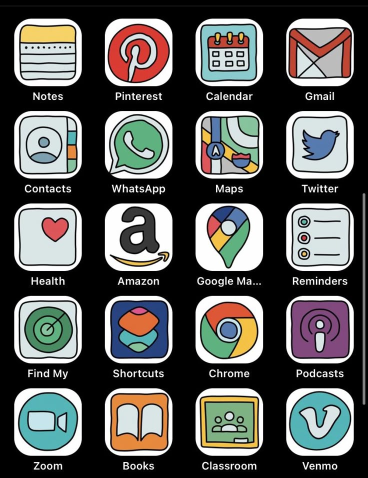 the icons are all different colors and sizes on this phone screen, but there is no image