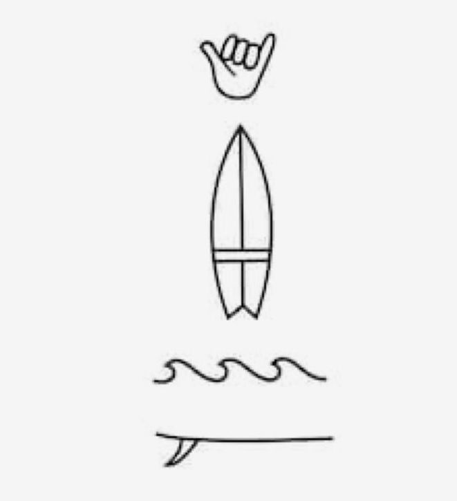 a black and white drawing of a person on a surfboard