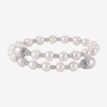 This coil bracelet alternates cultured freshwater pearls and sterling silver brilliance beads for a luxurious look with easy on/easy off styling.Pearl Color: WhitePearl Sizes: 6-6½mm round and 8-9mm ricePearl Type: Cultured Freshwater PearlsFeatures: Quick ShipChain Length: 8 InchChain Construction: BeadCare: Wipe CleanBirthstone: June BirthstoneBracelet Type: Strand BraceletsMetal: Sterling SilverIs Beaded: NoCountry of Origin: Imported Pearl White Bracelets With 8mm Pearl Beads, Silver Pearl Bracelet, Hand-strung, Pearl Drop Sterling Silver Bracelet With Round Beads, Sterling Silver Bracelets With Pearl Drop And Round Beads, Silver Pearl Bracelets With 8mm Beads, Single Strand Pearl Bracelet With Round Beads, Single Strand Round Pearl Bracelet, Pearl White Beaded Bracelet For Anniversary, Silver Single Strand Pearl Bracelets