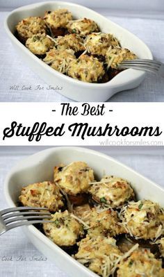 the best stuffed mushrooms in a casserole dish