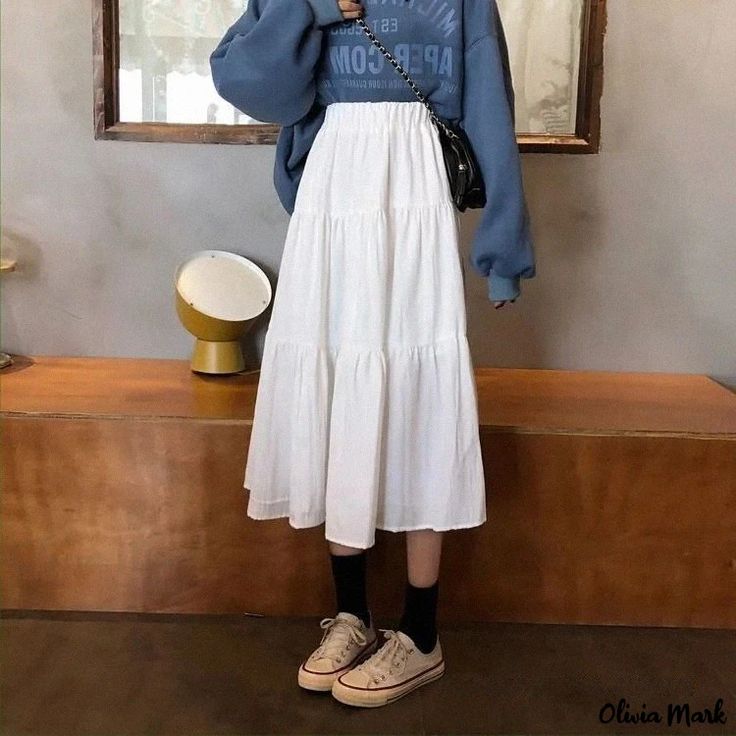 Olivia Mark - Academic Style High-Waisted Midi Skirt Academic Style, Flowy Midi Skirt, Cake Style, Cake Skirt, White Midi Skirt, Half Body, Womens Long Dresses, Layered Cake, Fashion Cakes