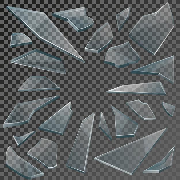 glass shards on a transparent background