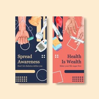 two vertical banners with hands and medical equipment on them, one is for spread awareness