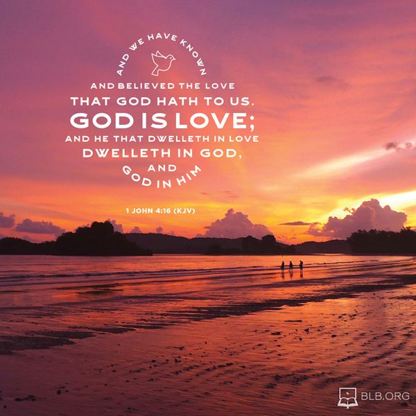 two people walking on the beach at sunset with a bible verse about god's love