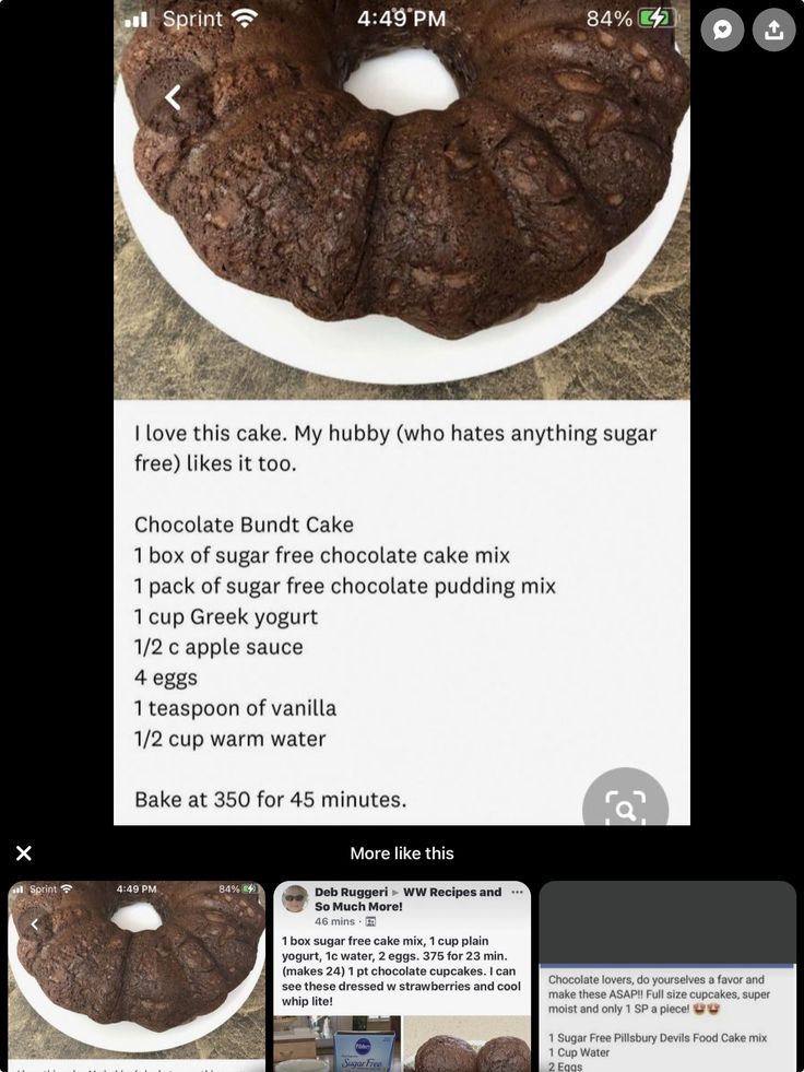 a chocolate bundt cake on a plate with instructions to make it in the microwave