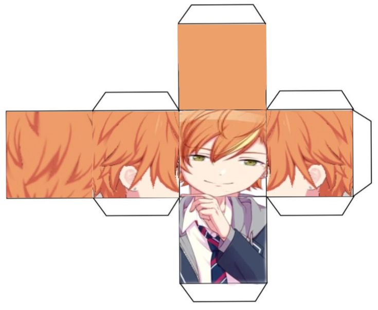 an anime character with long hair and orange hair is shown in the shape of a cross