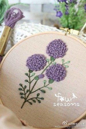 a close up of a cross stitch pattern on a pillow with flowers in the background