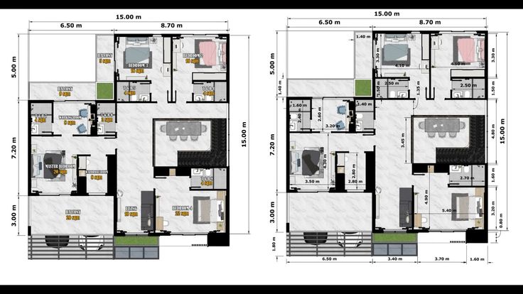 two story house plans with floor plans and measurements for each room in the same building