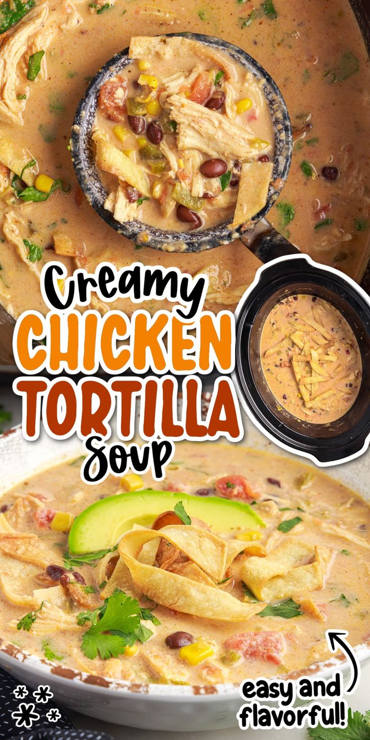 creamy chicken tortilla soup with avocado and cilantro