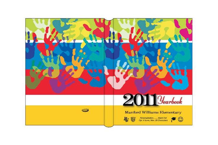 a book with colorful handprints on the front and back cover, which reads 2011 yearbook