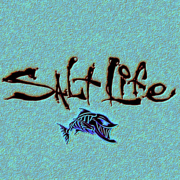 the word salt life written in black ink on a light blue background with an image of a fish