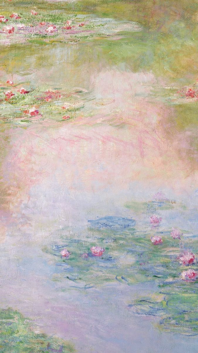 a painting with water lilies and pink flowers