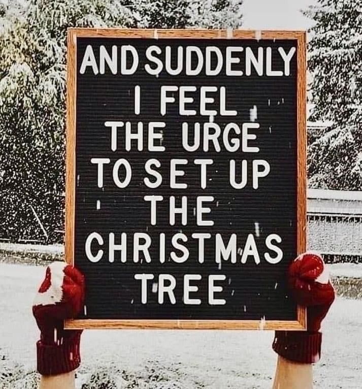 a sign that says and i feel the urge to set up the christmas tree