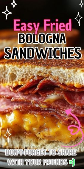 a bacon sandwich on a plate with the words easy fried bologna sandwiches don't forget to share with your friends