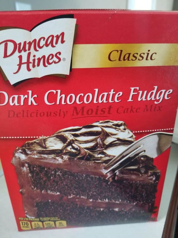 a box of duncan's dark chocolate fudge cake