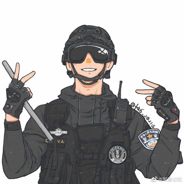 a drawing of a police officer holding two fingers up