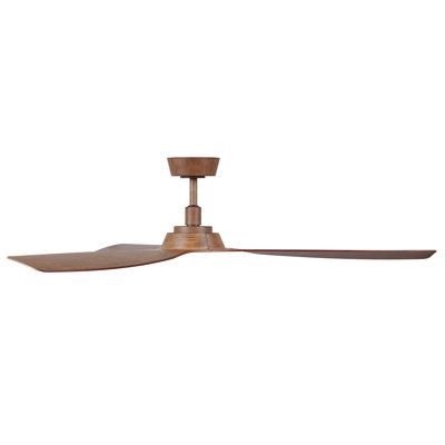 a ceiling fan with wooden blades on it