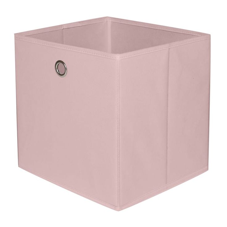 a pink storage box with a button on the lid