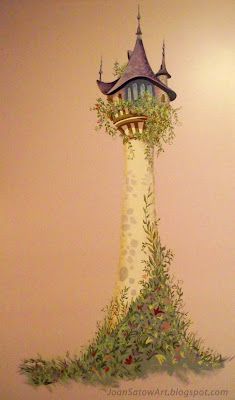 a painting of a tower with plants growing out of it